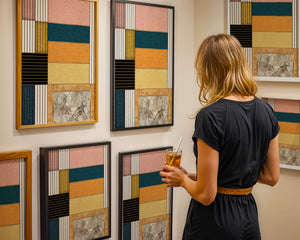 Geometric Abstract Art with Textured Blocks and Gold Accents - Mi tienda