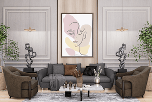 Minimalist abstract female face line art with pastel colors - Mi tienda