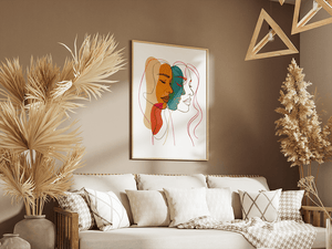 Abstract female faces wall art | Colorful minimalist line drawing | Modern poster or canvas - Mi tienda