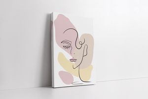 Minimalist abstract female face line art with pastel colors - Mi tienda