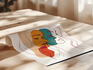 Abstract female faces wall art | Colorful minimalist line drawing | Modern poster or canvas - Mi tienda