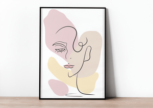 Minimalist abstract female face line art with pastel colors - Mi tienda