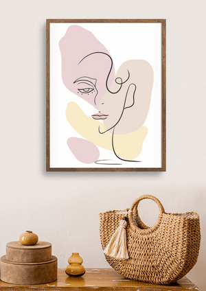 Minimalist abstract female face line art with pastel colors - Mi tienda