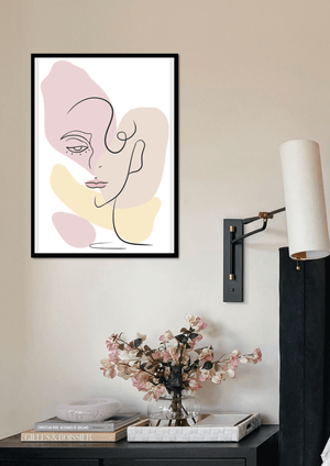 Minimalist abstract female face line art with pastel colors - Mi tienda