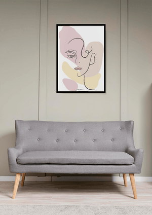 Minimalist abstract female face line art with pastel colors - Mi tienda