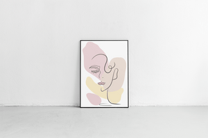 Minimalist abstract female face line art with pastel colors - Mi tienda