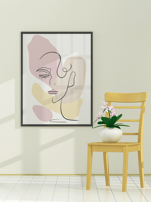 Minimalist abstract female face line art with pastel colors - Mi tienda