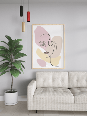 Minimalist abstract female face line art with pastel colors - Mi tienda