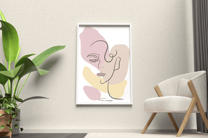Minimalist abstract female face line art with pastel colors - Mi tienda