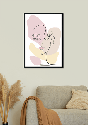 Minimalist abstract female face line art with pastel colors - Mi tienda