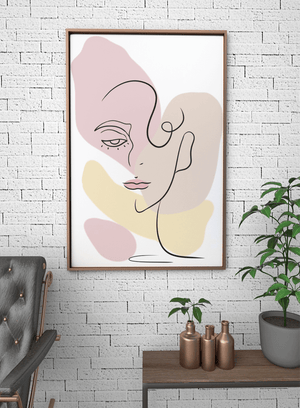 Minimalist abstract female face line art with pastel colors - Mi tienda