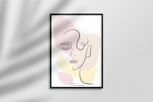 Minimalist abstract female face line art with pastel colors - Mi tienda