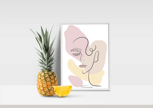 Minimalist abstract female face line art with pastel colors - Mi tienda