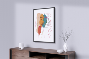 Abstract female faces wall art | Colorful minimalist line drawing | Modern poster or canvas - Mi tienda