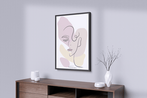 Minimalist abstract female face line art with pastel colors - Mi tienda