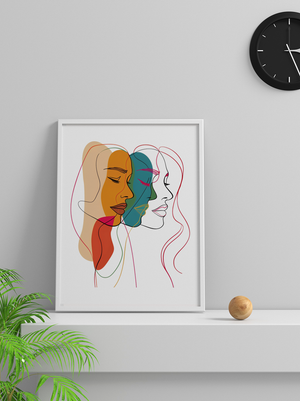 Abstract female faces wall art | Colorful minimalist line drawing | Modern poster or canvas - Mi tienda