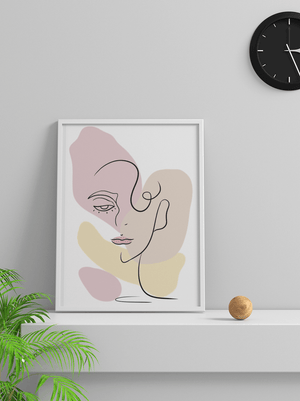 Minimalist abstract female face line art with pastel colors - Mi tienda