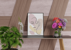 Minimalist abstract female face line art with pastel colors - Mi tienda