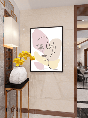 Minimalist abstract female face line art with pastel colors - Mi tienda