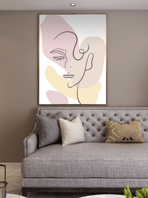 Minimalist abstract female face line art with pastel colors - Mi tienda