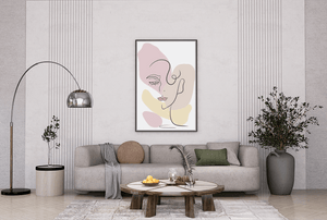 Minimalist abstract female face line art with pastel colors - Mi tienda