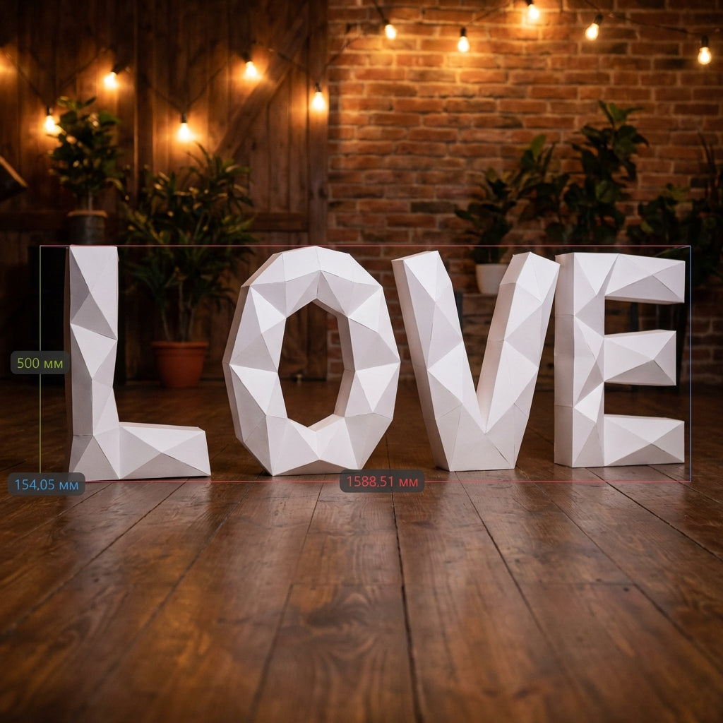 Giant LOVE 3D Papercraft Kit – 50cm Large BIG Geometric Sculpture for Home & Events (Uncut Paper in Tube) - Mi tienda