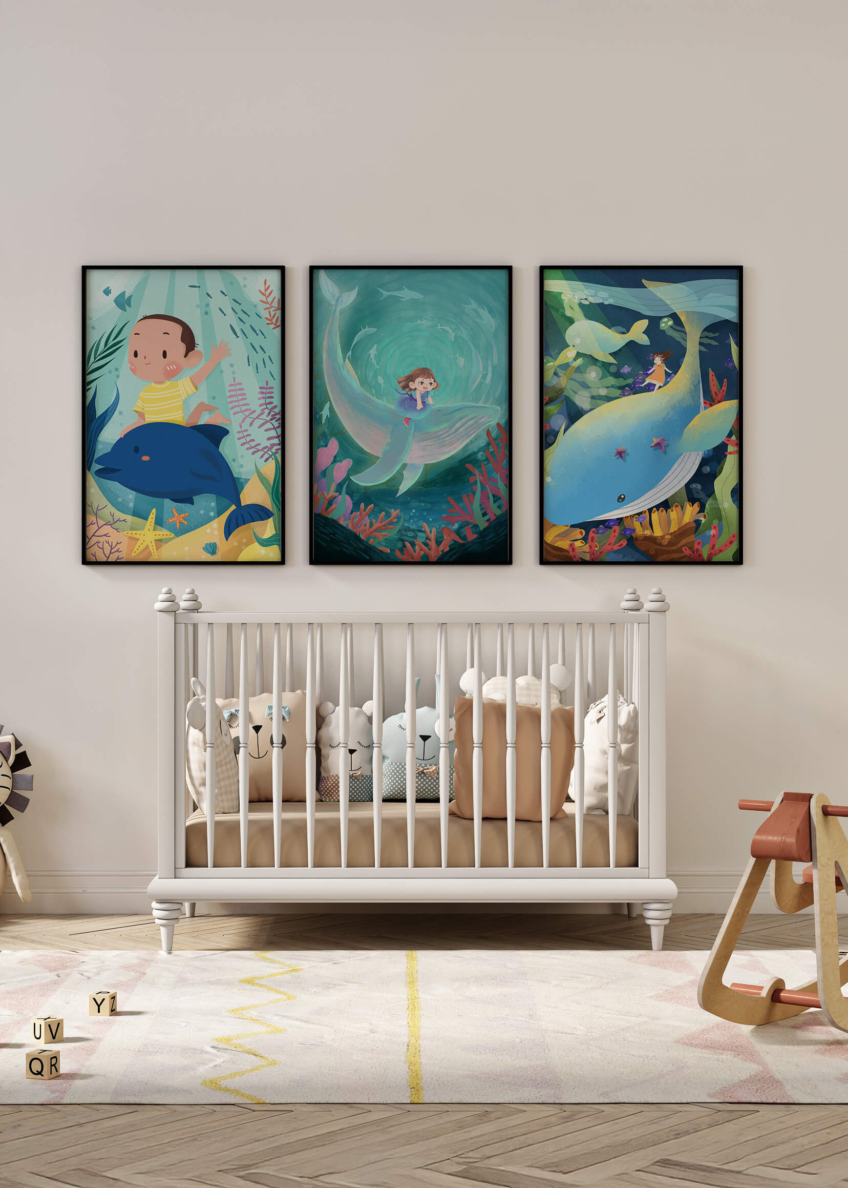 Cuadro Infantil de Aventuras Submarinas con Animales Marinos