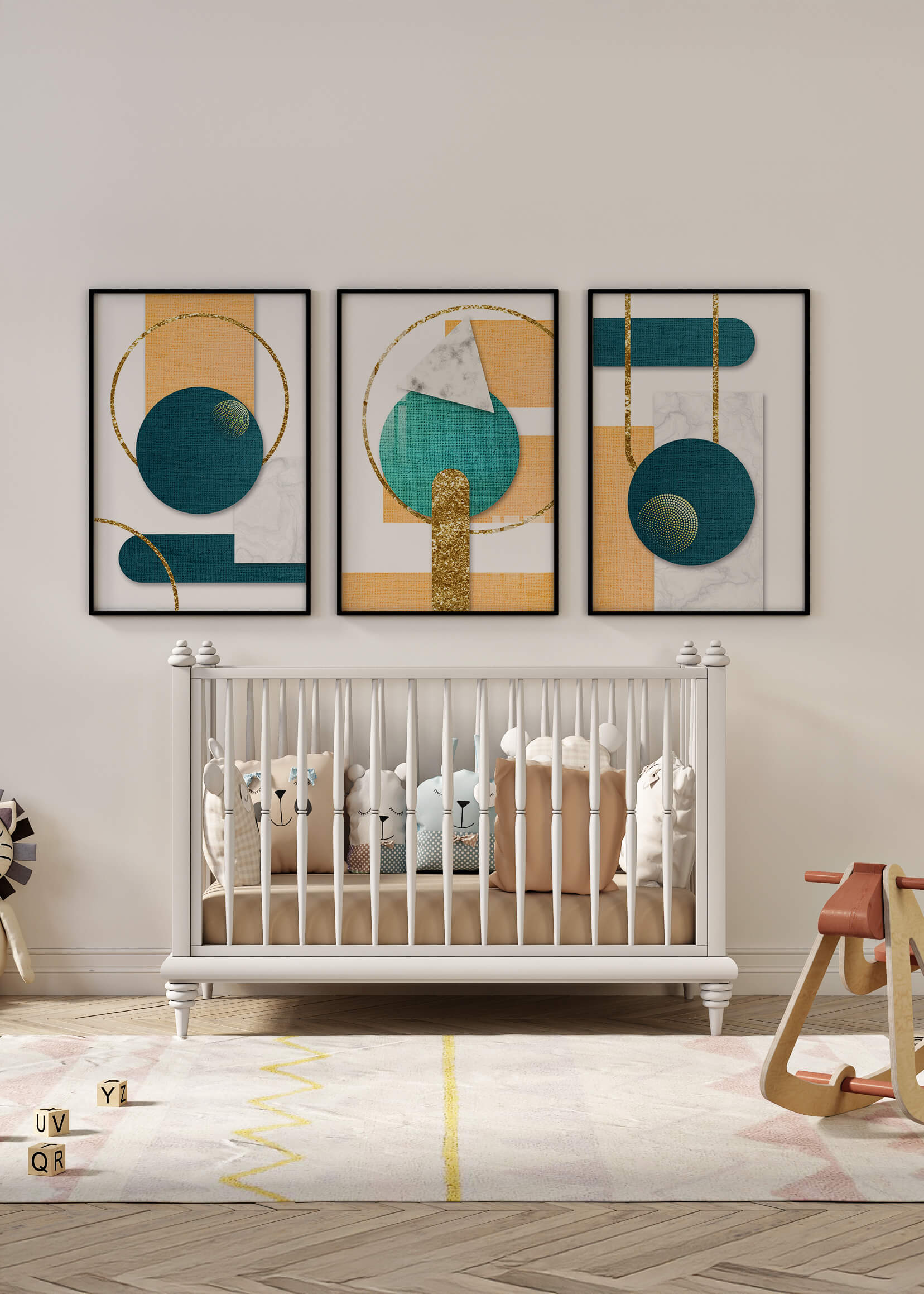 Art géométrique abstrait avec finition dorée