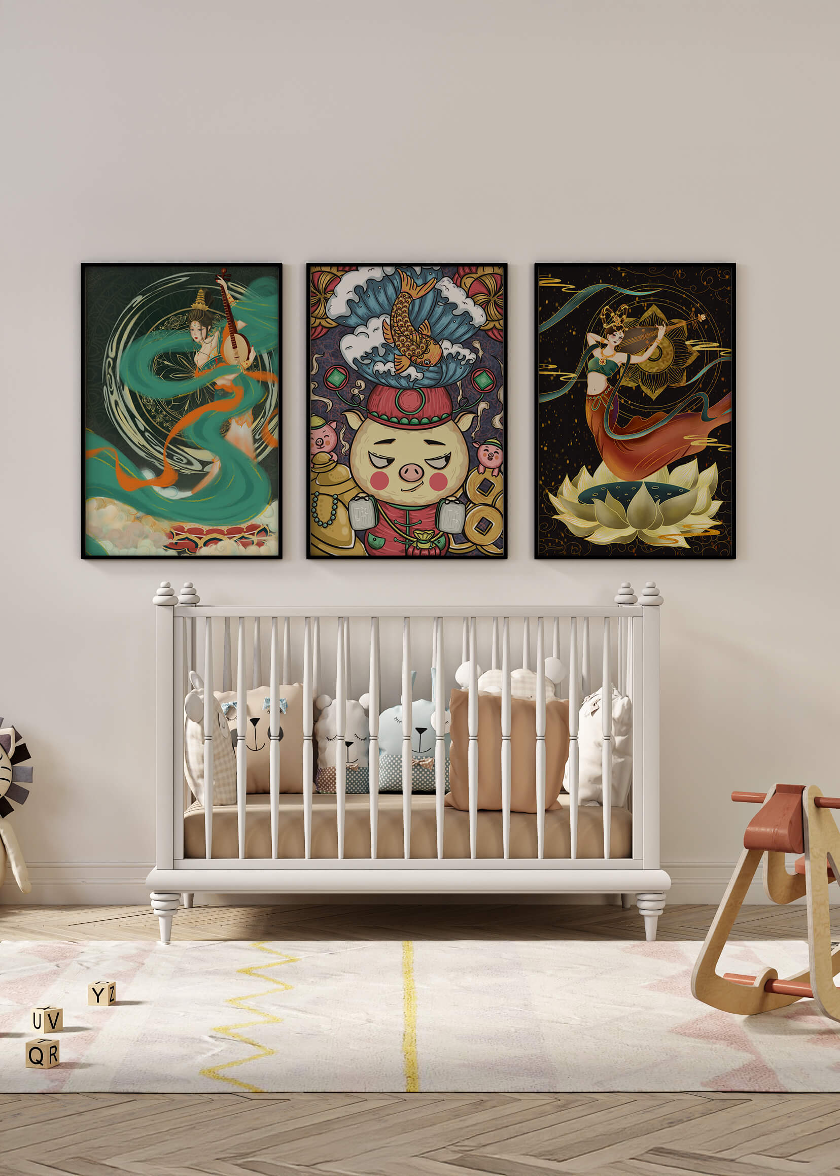 Ensemble d'art asiatique avec motifs traditionnels