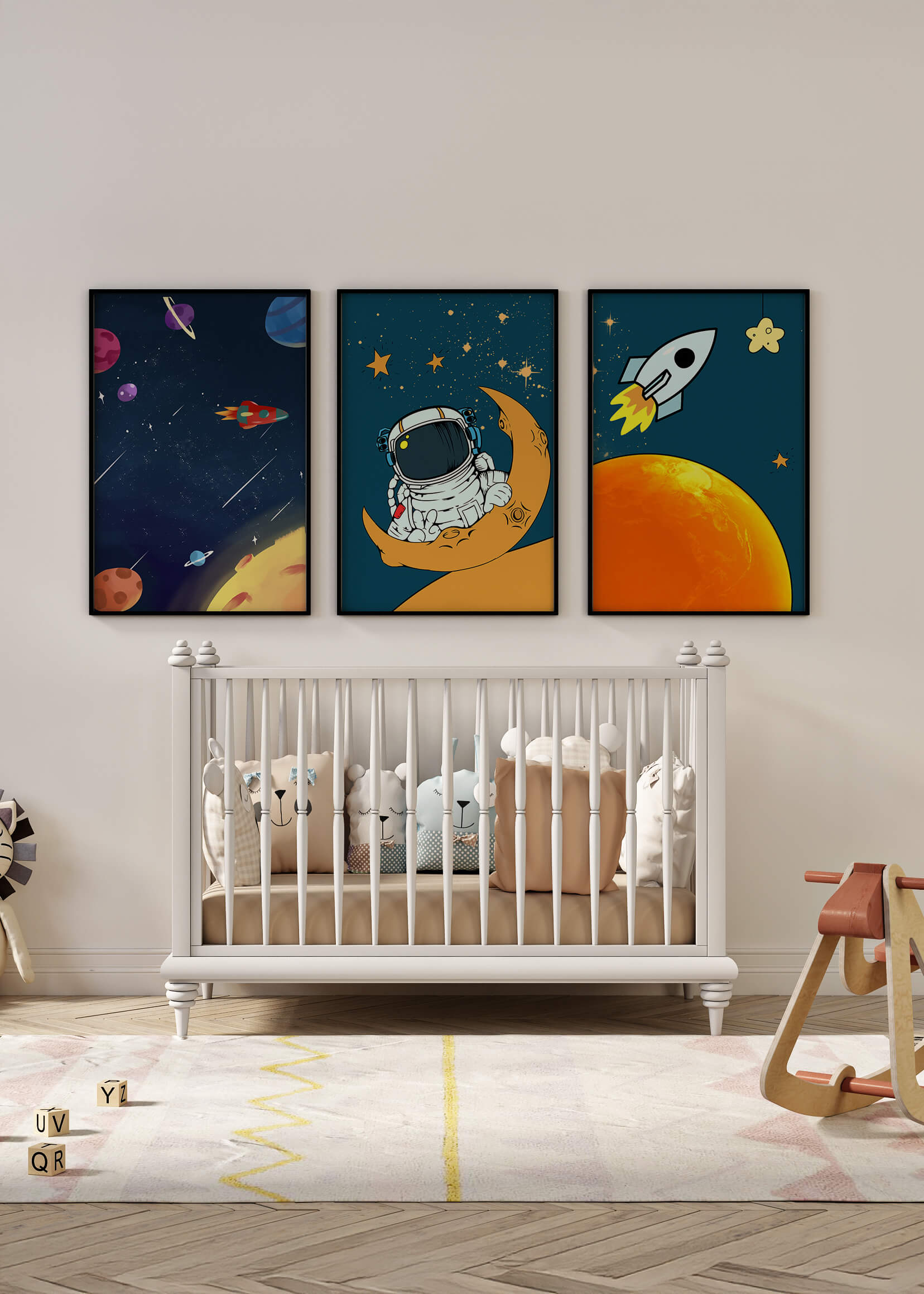 Conjunto De Imágenes De Espacio Con Astronauta Y Cohete