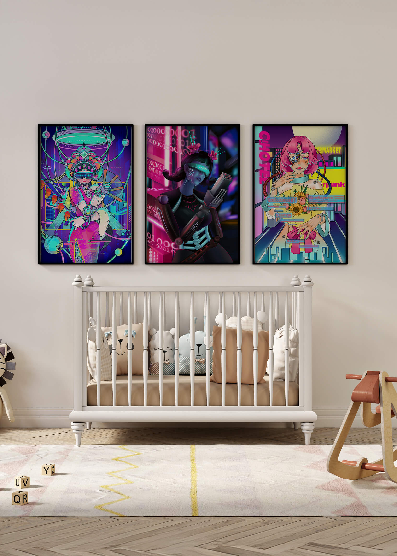 Ensemble d'affiches avec art de style cybernétique