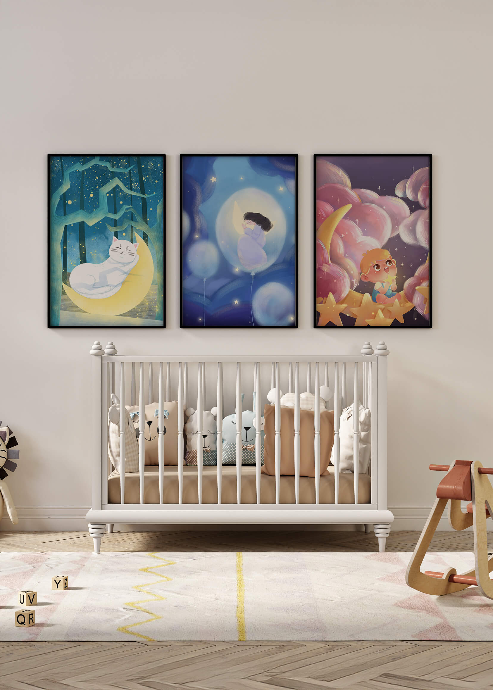 Cuadros de ensueño con motivos infantiles y lunares