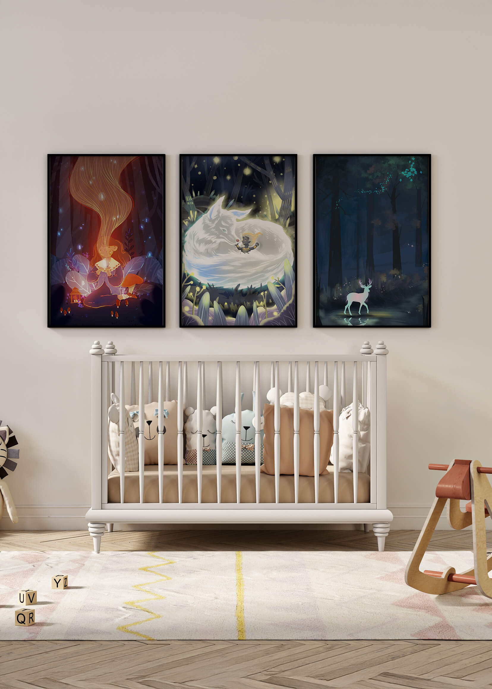 Exhibición De Arte De Fantasía Con Criaturas Místicas En Un Entorno Natural