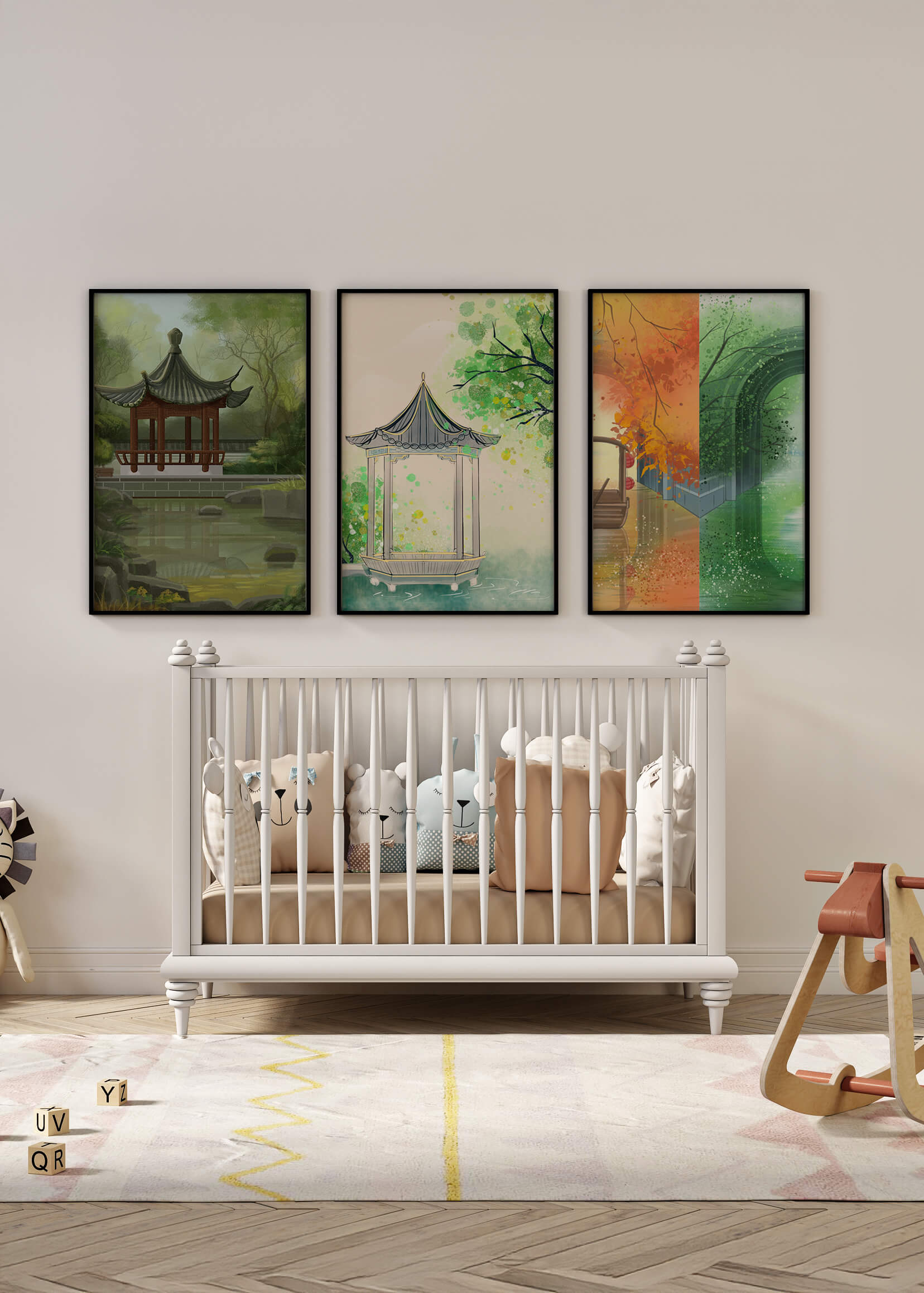 Art de paysages orientaux avec des éléments architecturaux