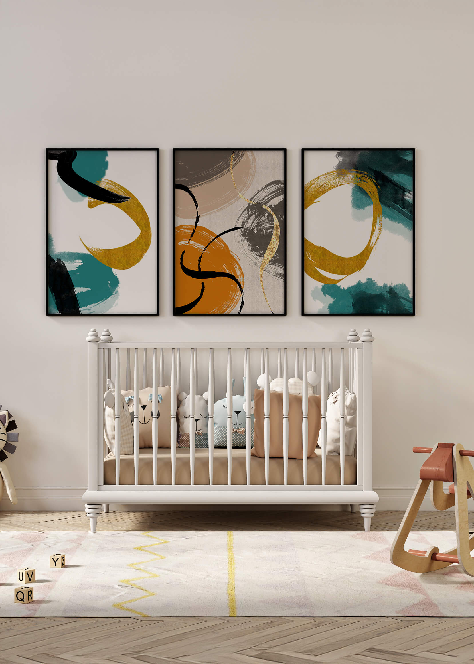 Arte Abstracto en Lienzos con Detalles Dorados