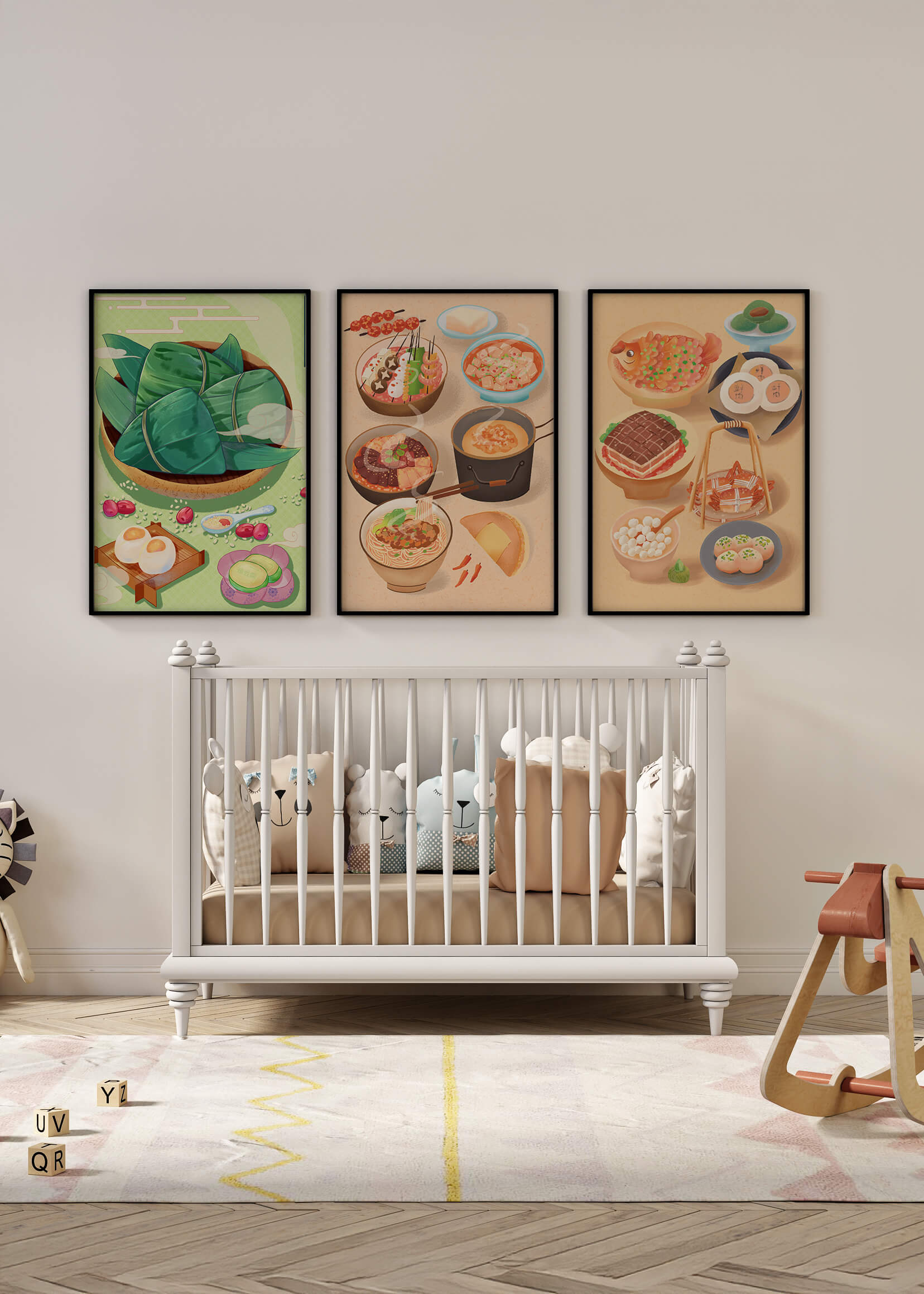 Ilustraciones de Comidas Orientales en Estilo Contemporáneo