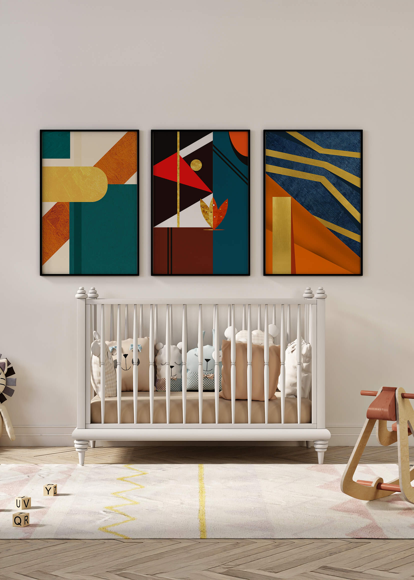 Conjunto de Arte Abstracto Colorido con Elementos Dorados