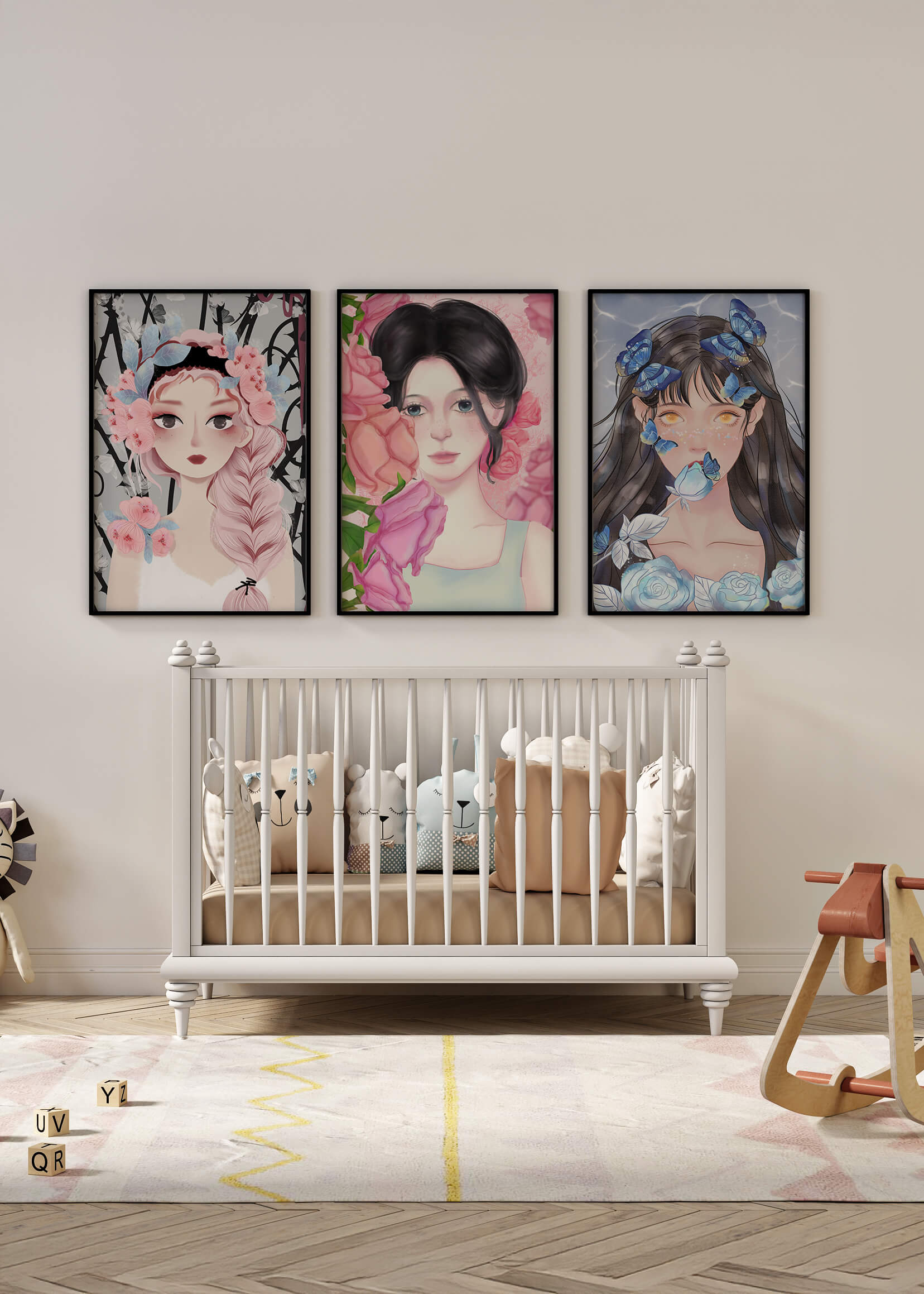 Arte De Mujeres Con Flores En Lienzos De Alta Calidad