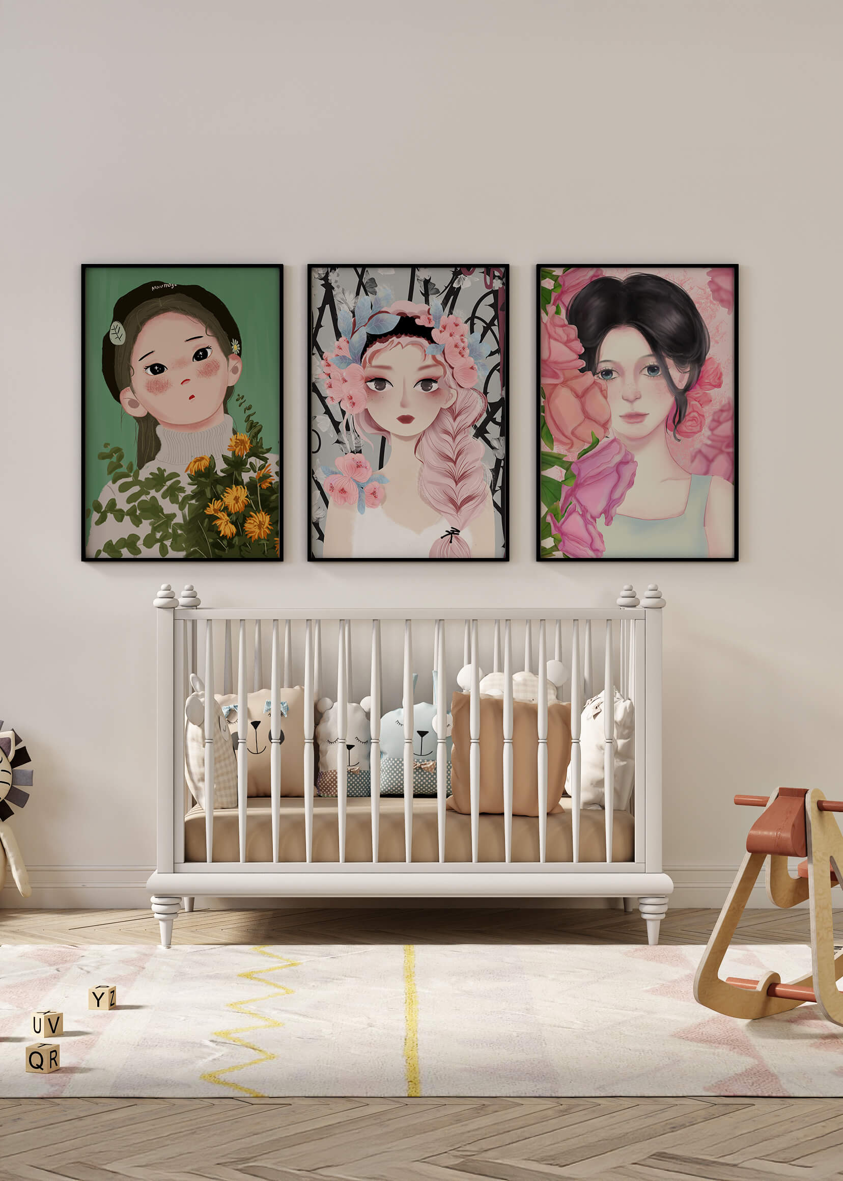 Illustrations de femmes avec des fleurs sur fond clair