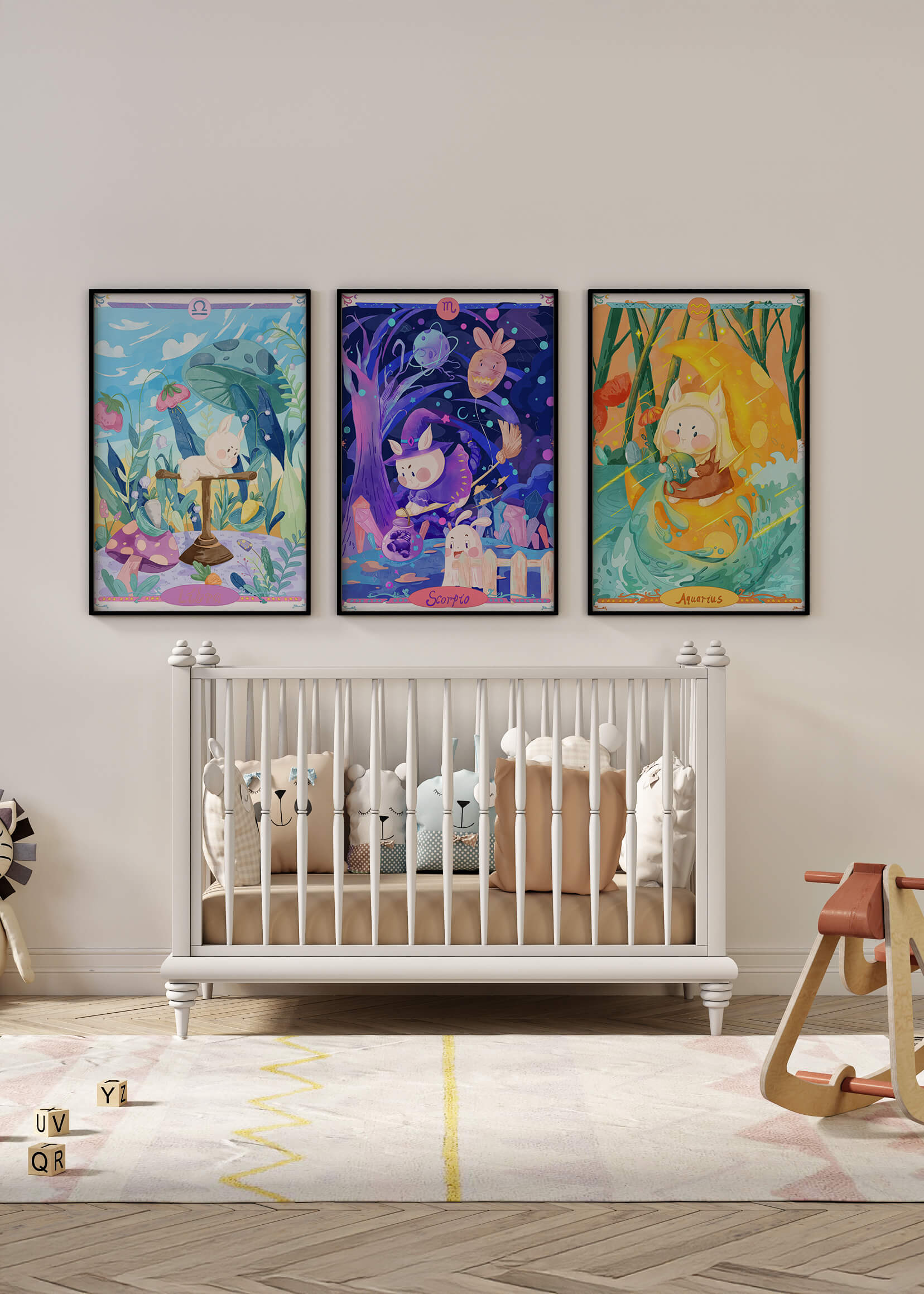 Arte Zodiacal en Lienzo con Ilustraciones Infantiles