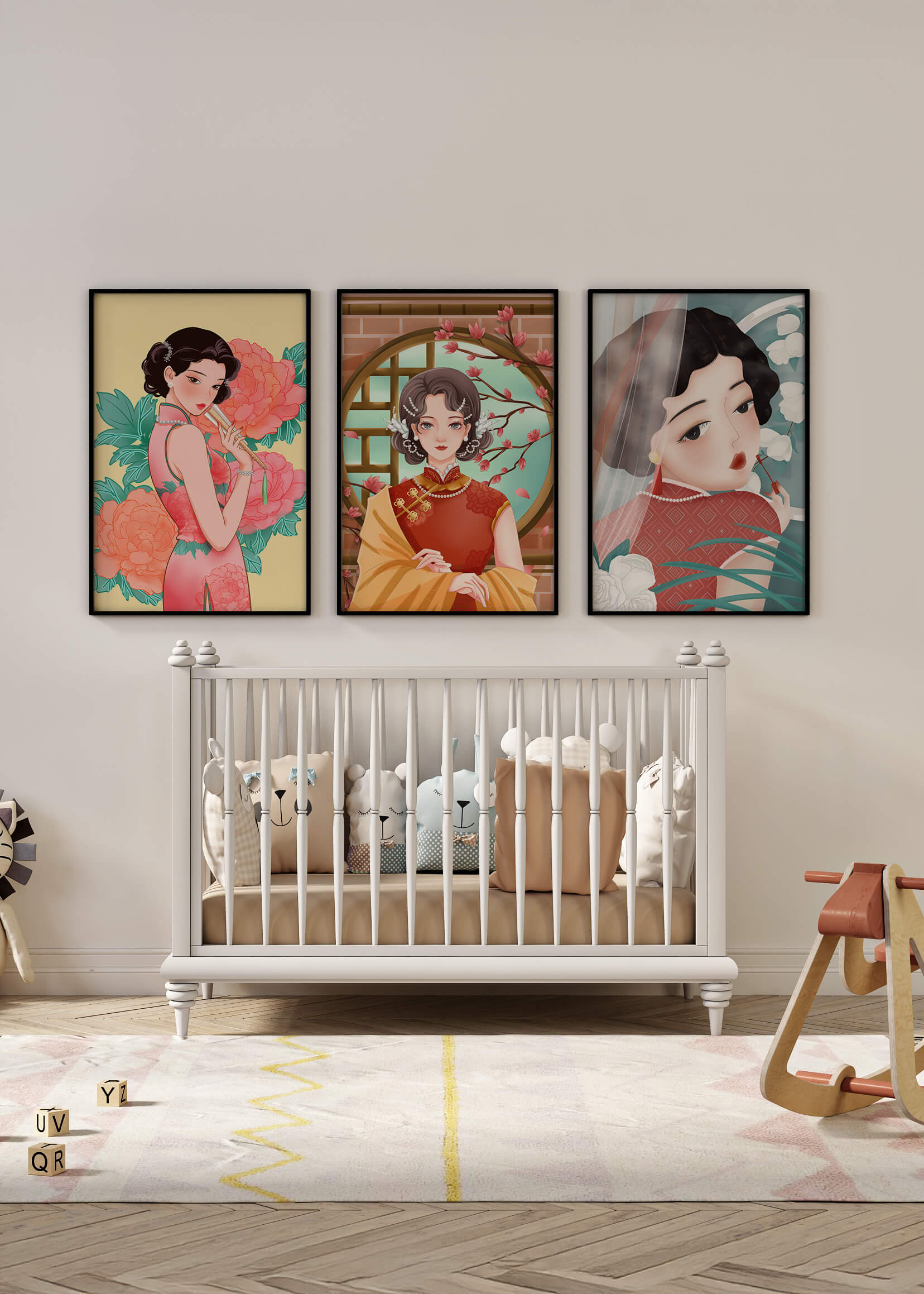 Portraits de femmes orientales avec des motifs floraux élégants