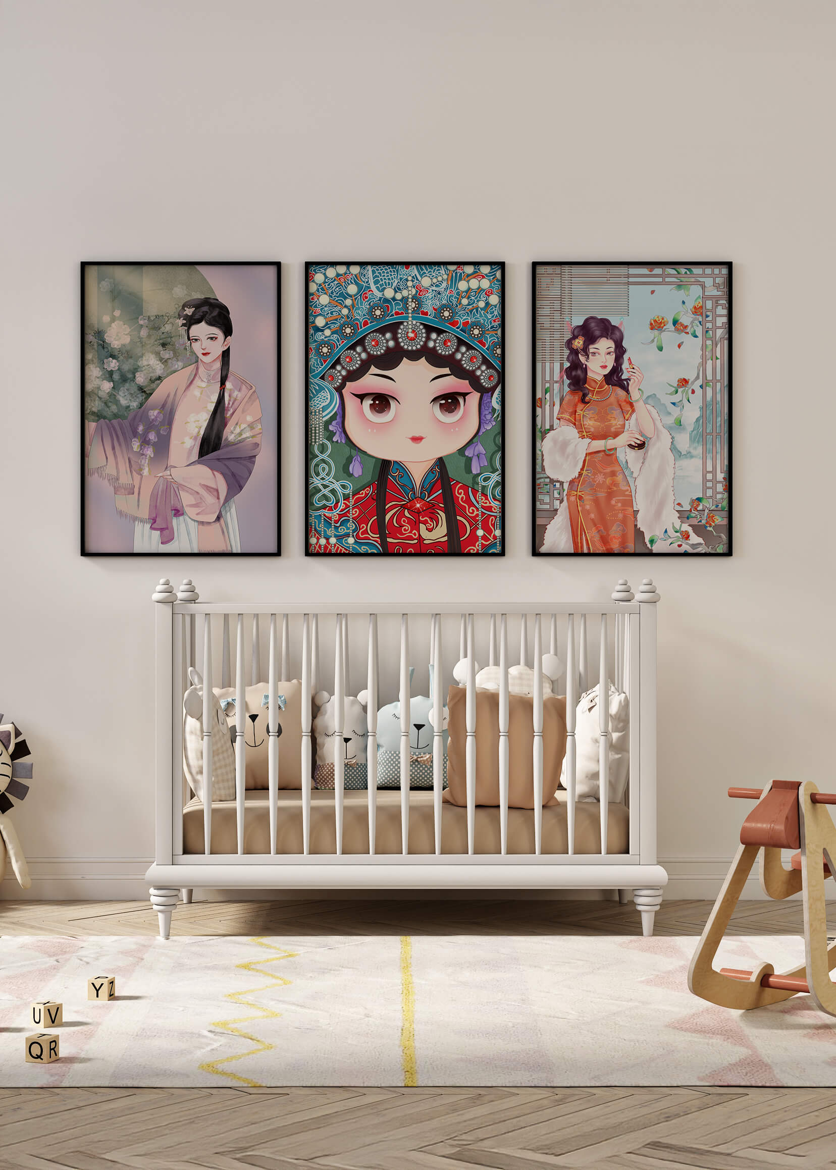 Illustrations élégantes de femmes de style oriental avec impression de haute qualité