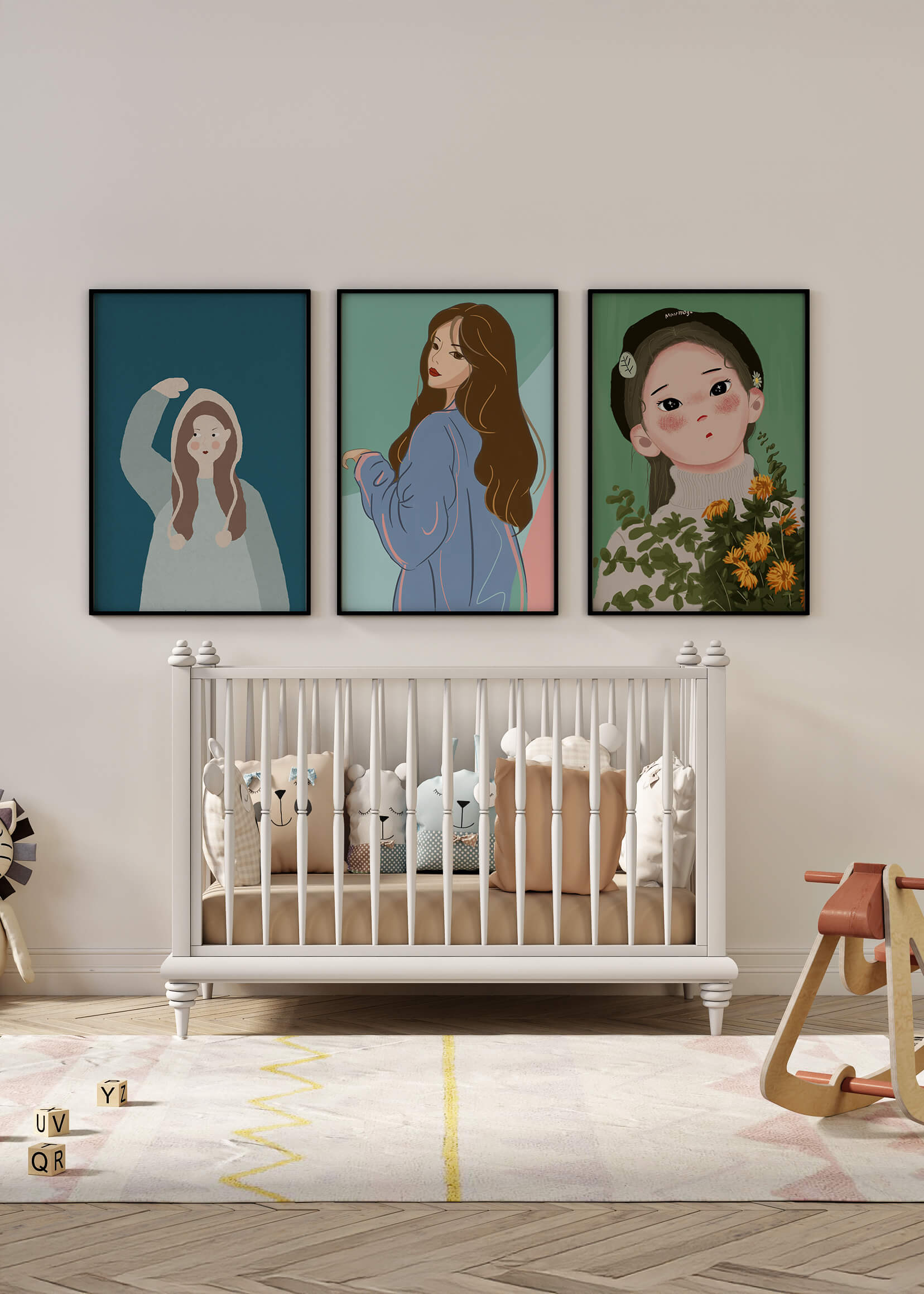 Impresiones artísticas de retratos femeninos en estilo moderno