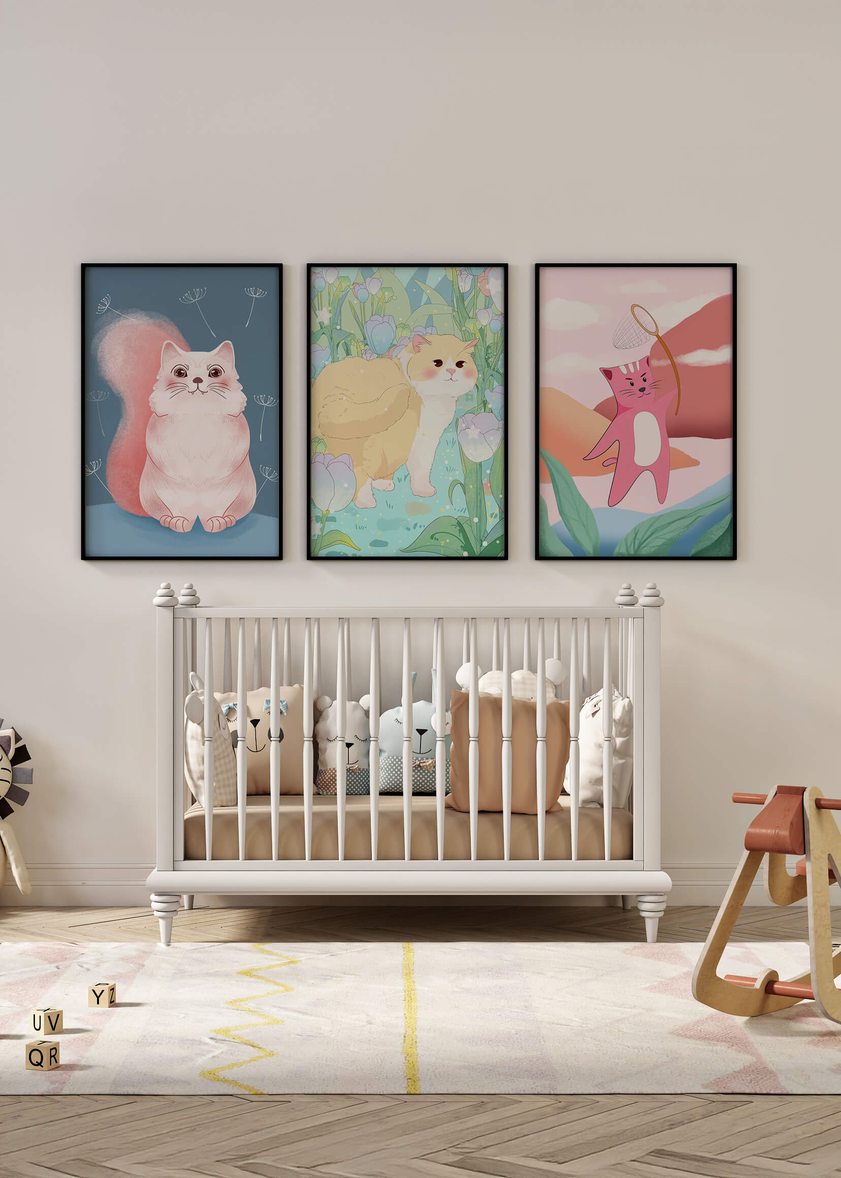 Conjunto de ilustraciones de gatos en estilo artístico moderno