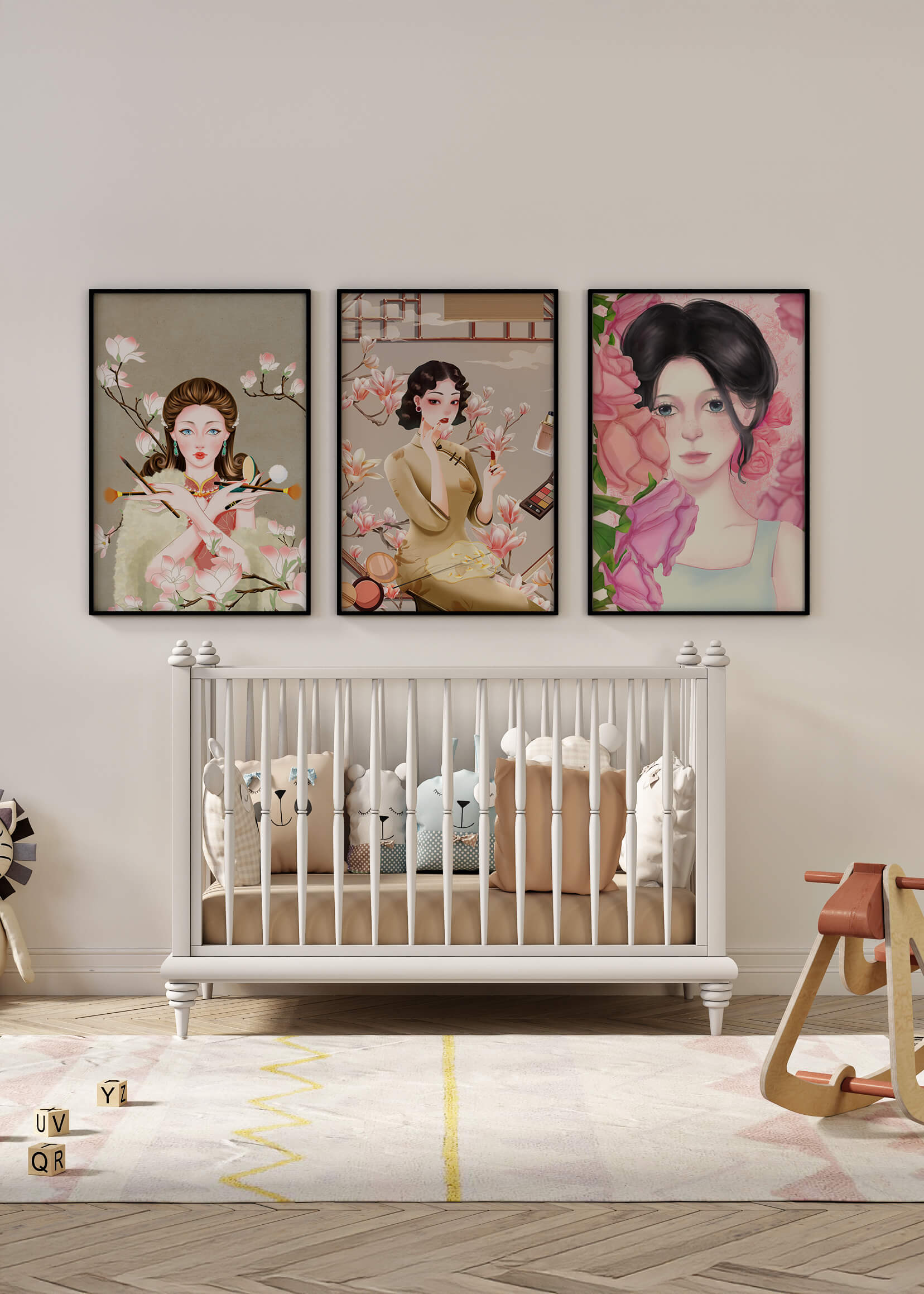 Arte Moderno de Mujeres Asiáticas en Decoración de Pared