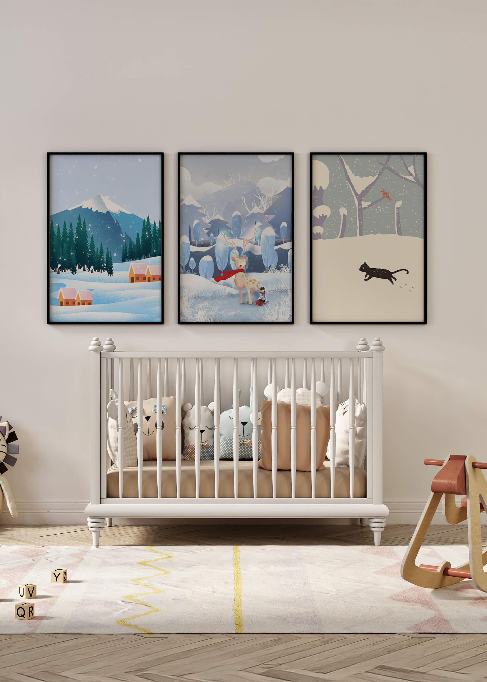 Conjunto de Ilustraciones Invernales con Animales y Paisajes