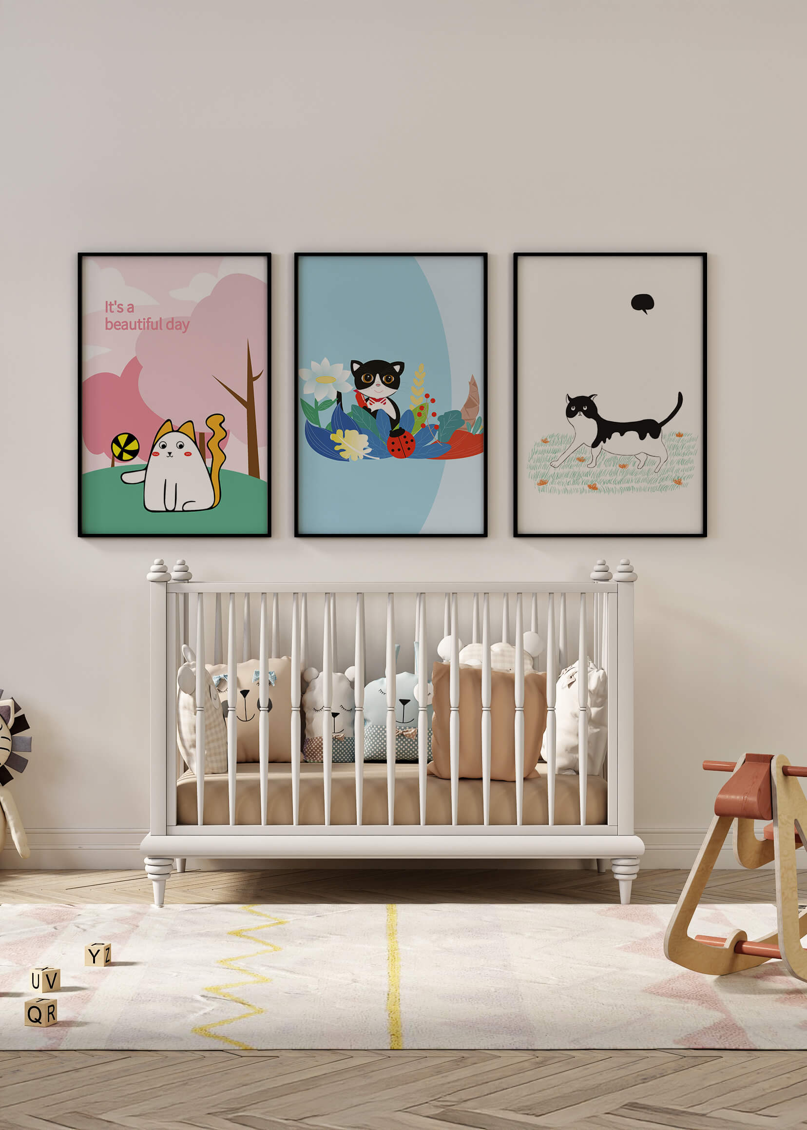 Pósters Coloridos con Gatos en Estilo Ilustrado para Decoración