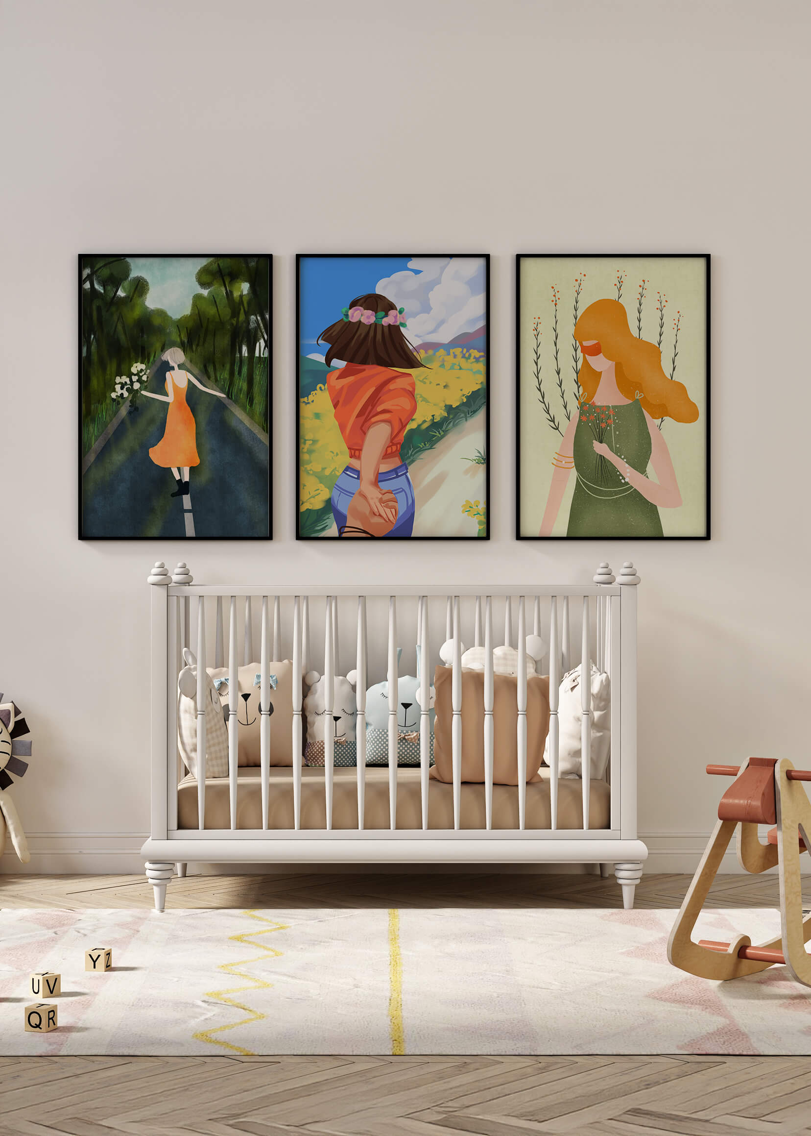 Ensemble d'illustrations modernes de femmes marchant sans cadre