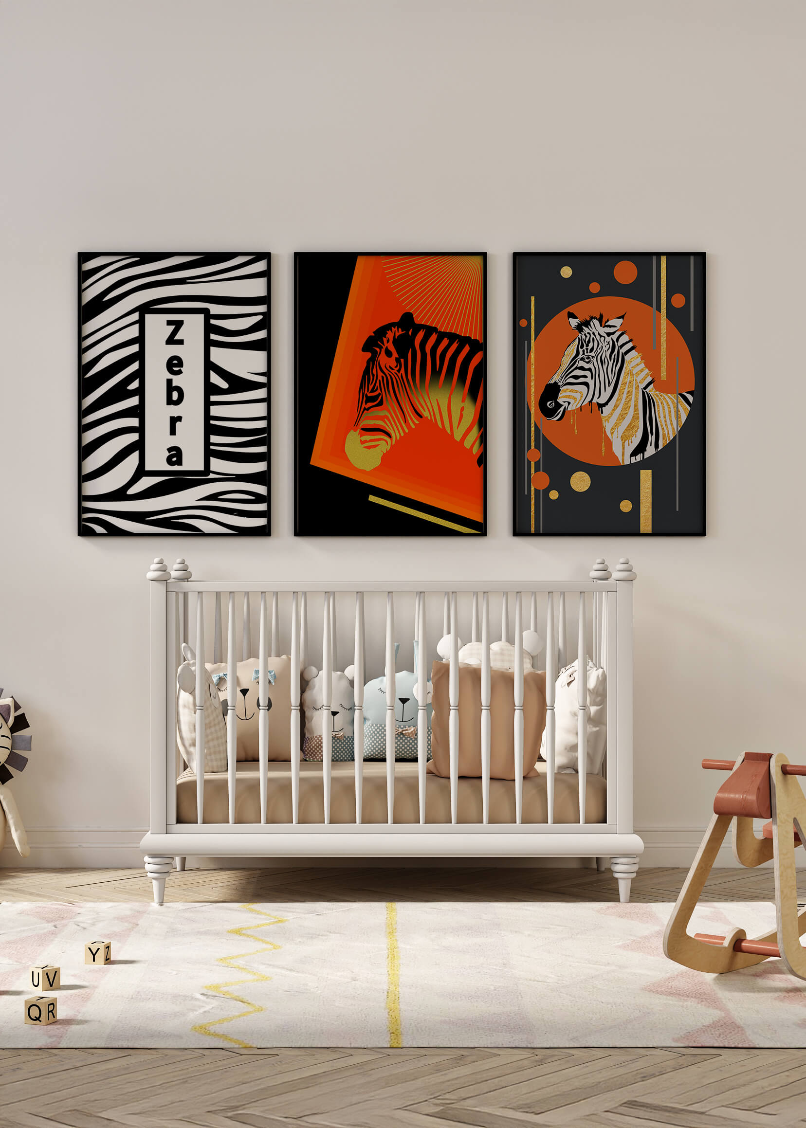 Ensemble d'impressions artistiques de zèbres au design moderne