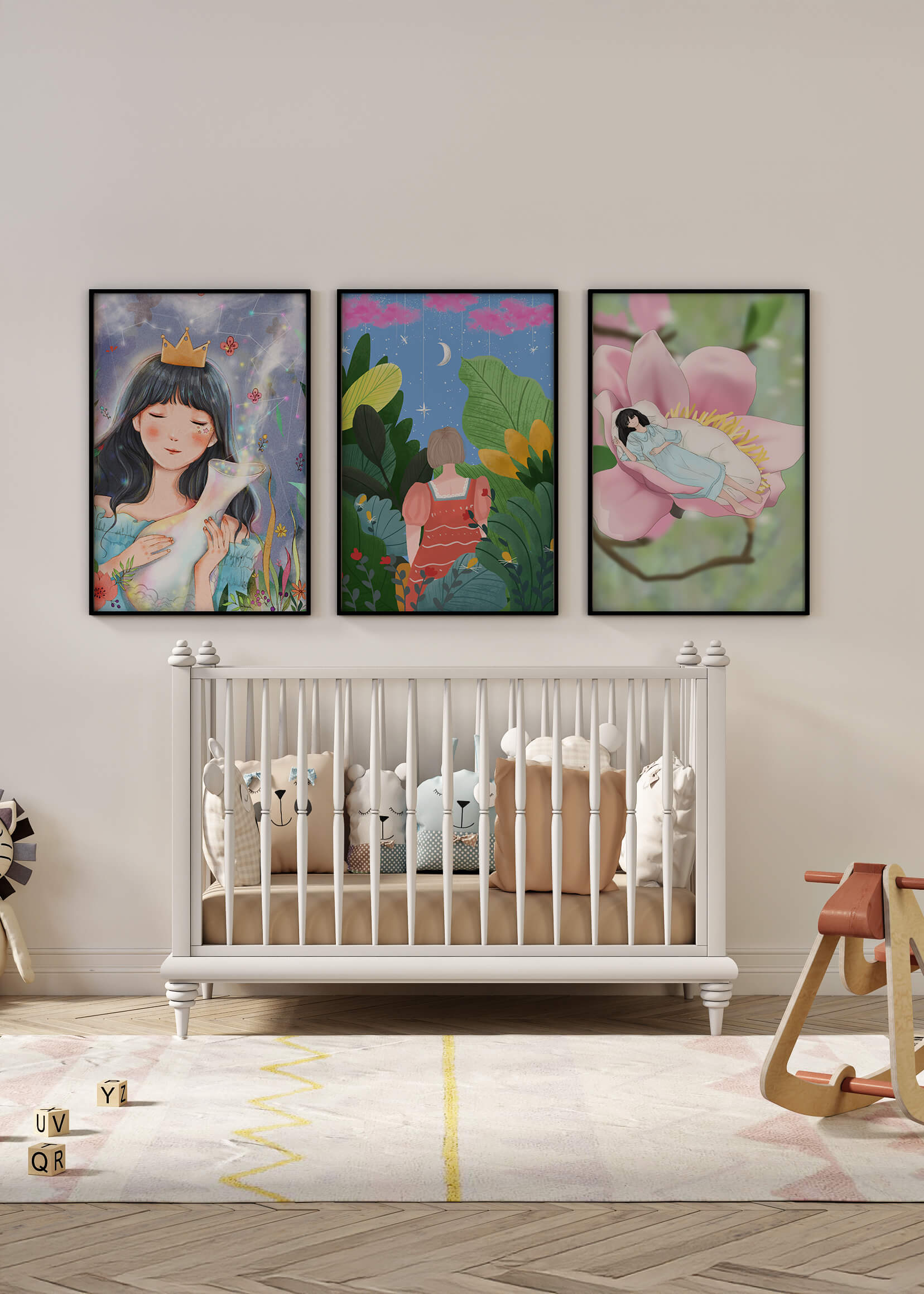 Conjunto De Tres Ilustraciones Artísticas Sin Marco